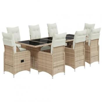 Set de mesa y sillas de jardín 5 pzas con cojines ratán PE beige