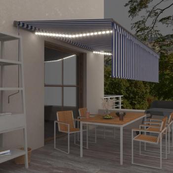 Toldo automático con sensor de viento LED 5x3 m azul blanco