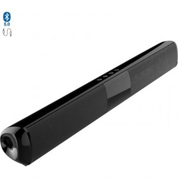DAM Barra de sonido 2.0 T90 Bluetooth 5.0 con entrada RCA, auxiliar, Micro SD y radio FM, batería incorporada de 1800mAh, medidas: 50x5x6cm