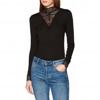 YAS Yasblace Highneck Top Noos Camisa Manga Larga, Negro