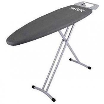 HAEGER HOME - Tabla de Planchar con altura ajustable, descanso de hierro de doble posición, patas metálicas termolacadas con pies antideslizantes de gran apoyo, funda 100% algodón con espuma de 5mm.