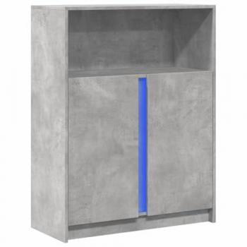 Aparador con LED de madera ingeniería en color gris hormigón, dimensiones 77x34x100 cm, bufé, armario de almacenaje y mueble de almacenaje para cocina