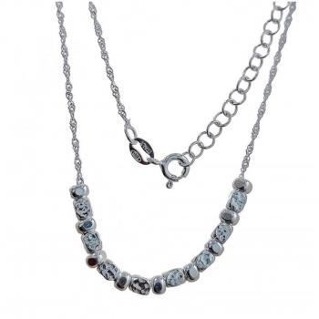 Gargantilla de Plata Ley 925m para mujer, cadena singapur de 38.5 cm con detalle entrepiezas de 4 mm y doble cadena forzada de 40 cm con cruz de 15 mm