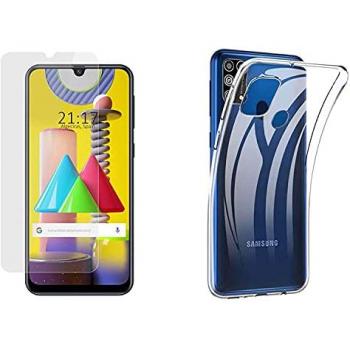 Pack 2 en 1 Funda Gel Transparente y Protector de Cristal Templado para Samsung Galaxy M31