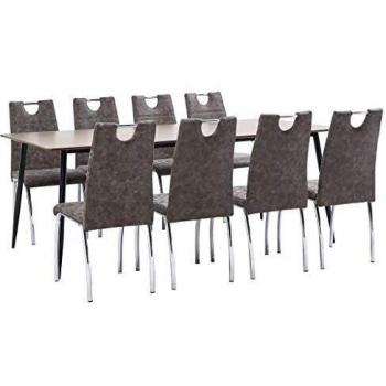 vidaXL Juego de Comedor 9 Piezas Cuero Sintético Mobiliario Decoración Interior Casa Hogar Robusto Duradero Resistente Funcional Práctico Útil Marrón