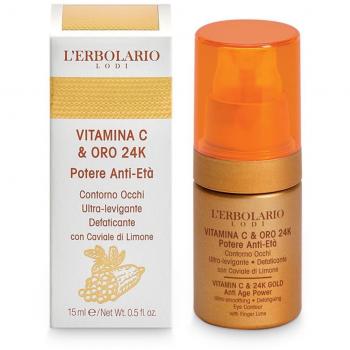 L'Erbolario Vitamina C Oro Contorno Ojos 15ml - Crema para el contorno de ojos que reduce ojeras, con propiedades antioxidantes y revitalizantes