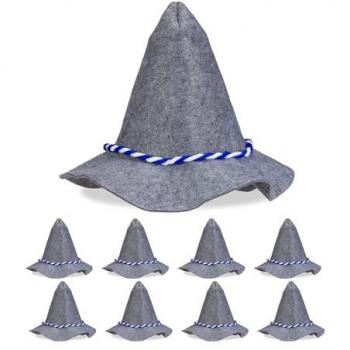 Set de 9 Gorros Bávaros con Cordón, Sombrero de Carnaval de Ala Ancha en Fieltro, Gris y Azul