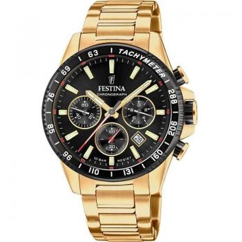 Reloj Festina Timeless Chronograph F20634/5 para Hombre con Esfera Negra y Correa de Acero en Color Oro
