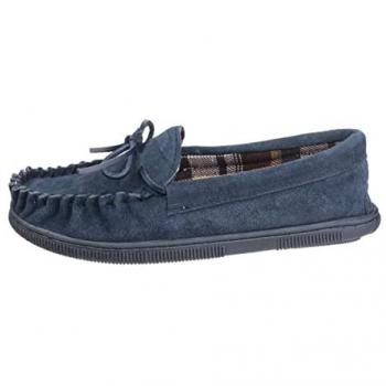 Cotswold Men's Navy Leather Alberta Slip-On Moccasin Slippers - Size 10