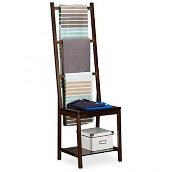 Toallero de Pie en Bambú, Estante con 3 Barras, Organizador Ropa y Toallas, Marrón Oscuro, Medidas Aproximadas 133 x 40 x 42 cm