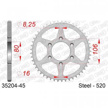 Corona de acero estándar AFAM 520 - 45 dientes para motos Aprilia ETX/MX/RX/SX 125