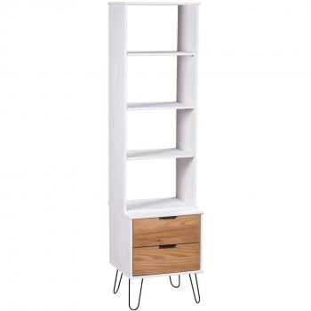 New York Solid Pine Wood Book Cabinet in White and Natural Finish