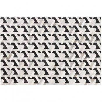 Alfombra de Piel de Vaca Patchwork Tridimensional Geométrico Blanco y Negro 140 x 200 cm Narman