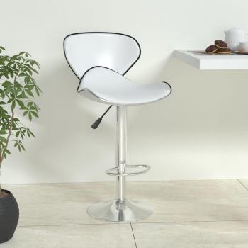 Taburete de Bar Blanco en Cuero Sintético con Asiento Acolchado y Base de Metal, Altura Ajustable, Diseño Moderno y Elegante