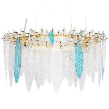 Lámpara Colgante de Candelabro Multicolor con Pantalla de Vidrio y Base de Hierro, Forma Redonda, Estilo Moderno Glamour