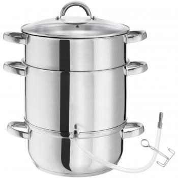 Olla Extractora de Jugos al Vapor 15 Litros Acero Inoxidable AISI 430 Ø 26cm con Tapa de Vidrio y Pinza de Bloqueo
