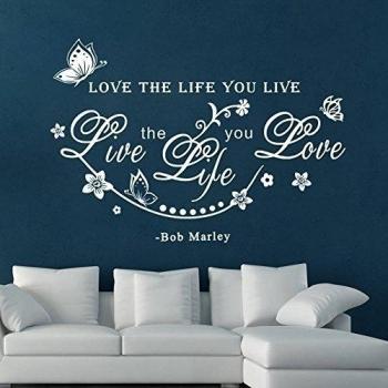 Missofsweet New Love The Life You Live Flower Vine Butterfly Wall Stickers Bob Marley Proverbs White Sticker by Missofsweet