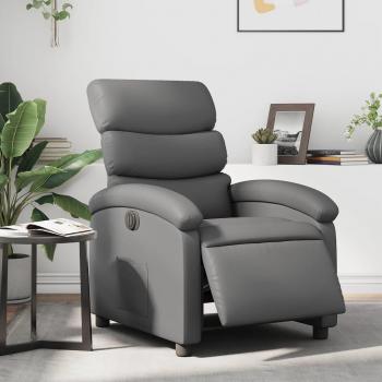 Silla reclinable eléctrica de cuero sintético gris Vidaxl