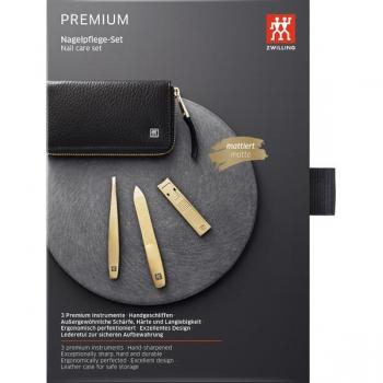 Set de Manicura Premium Zwilling de 3 Piezas con Cortauñas Compacto y Estuche de Cuero Negro