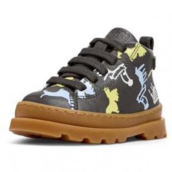Botines Camper Brutus Twins de piel para niños, color gris oscuro, talla 26, con cordones y diseño multicolor