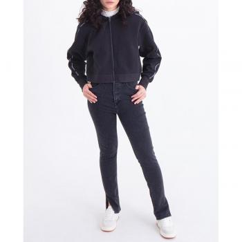 Calvin Klein Women's Black Zip-Up Hoodie with Logo Piping - XS Crop Style
