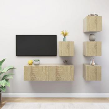 Juego de muebles de pared 5 piezas para TV contrachapado 100 x 30 x 30 cm, Mueble de Salon, Mueble TV, Mueble Televisor, Mesa de TV, color roble Sonoma