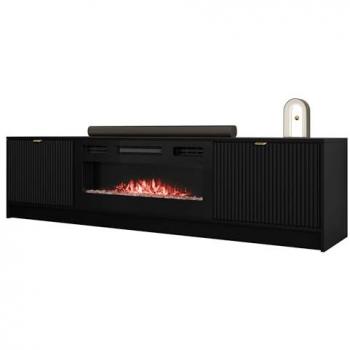 Mueble TV Comfivo J110 con Kamin, Negro, 182x48x40cm, LED-Flamme Realista