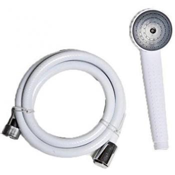 EVIDECO Juego de cabezal de ducha de mano con manguera de PVC, blanco, 7.4 pulgadas de alto x 2.6 pulgadas de ancho x 2.08 pulgadas de largo