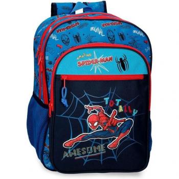 Mochila Escolar Marvel Spiderman Totally Awesome 42cm de Poliéster con Dos Compartimentos - Azul