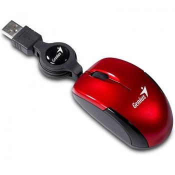 Genius Micro Traveler V2 Ratón Óptico USB Tipo A 1000 DPI Rojo con Cable Retráctil
