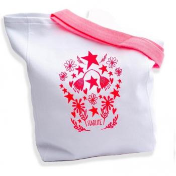 Bolso de hombro de mujer liso con bordado Starlite Universe, Bolso shopper blanco/rosa Hippie Chic con bordado rosa