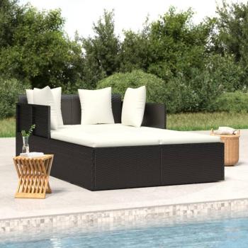 vidaXL Sunbed Sun Lounge Outdoor Furniture Setting Garden Daybed Poly Rattan with Cushions Black 182x118x63 cm