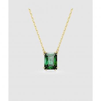 Swarovski Matrix Gold Rectangular Cut Green Pendant Necklace - 45cm