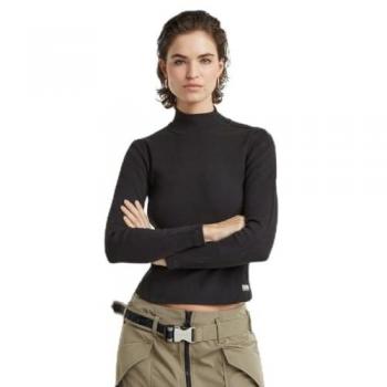 G-Star Raw - Top Asymmetric Zip Cropped Slim Mock de mujer, camiseta asimétrica negra (M), casual, manga larga, algodón orgánico, sostenible