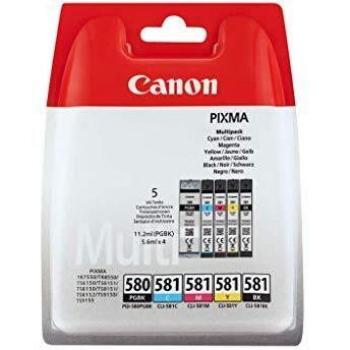 Canon PGI-580+CLI-581 Cartuchos Multipack de tinta original Cian/Magenta/Amarillo/PGBK para impresora de inyeccion de tinta PIXMA TS9150, TS6151, TS9155, TS6150, TS8151, TR8550, TR7550, TS8150, TS8152