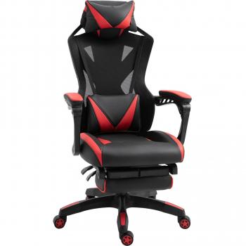Vinsetto Silla Gaming Ergonómica con Reposapiés Retráctil, Respaldo Ajustable 170°, Almohada Lumbar, Altura Regulable y Ruedas Giratorias 65