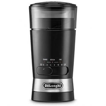 De'Longhi KG210 Molinillo de Café, Capacidad 90 Gramos, Cuchillas de Acero Inóxidable, Capacidad de Tazas Ajustable, Nivel de Molienda Ajustable, Uso Sencillo, 170 W, Color Negro