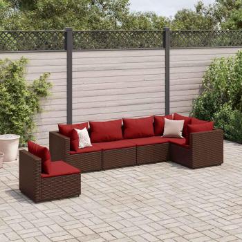 6-Piece Brown Poly Rattan Garden Lounge Set with Cushions