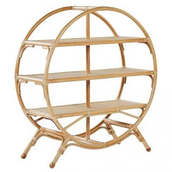 Estantería Boho Natural de Madera Clara y Ratán Beige, 3 Niveles, Diseño Abierto, 109 cm