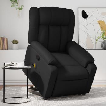 Sillón de masaje reclinable de cuero artificial negro con función de masaje y reposapiés ajustable