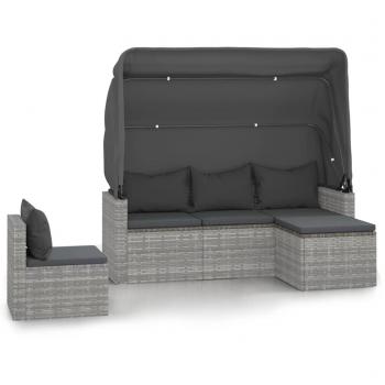 4-Piece Grey Poly Rattan Garden Sofa Set with Cushions