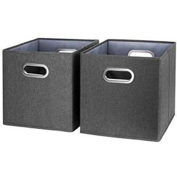 TYEERS 2 Paquetes Cubos de Almacenamiento Plegables con Doble Asa, Cestas de Almacenamiento de Tela de Catiónico Lavable, Cajas Organizadores de Almacenaje para Juguetes y Ropa, etc. - Oliva Negro