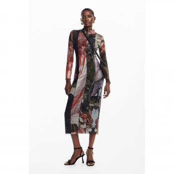 Desigual - Vestido midi tul estampado ajustado de manga larga para mujer, material de acabados S