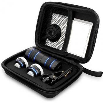 Kit de Objetivos Universal para Smartphone - Teleobjetivo 12x, Ojo de Pez, Gran Angular y 2 Lentes Macro