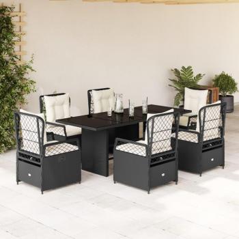 Set de almuerzo de jardín 7 piezas negro con almohadas de Polyrattan
