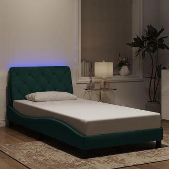 Estructura de cama con luces LED en terciopelo verde oscuro 100x200 cm