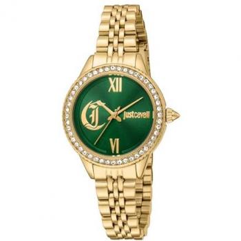 Just Cavalli Women's Glam Chic Analog Watch - Yellow Gold Strap, Bottle Green Dial