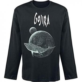 Gojira Flying Whale Hombre Camiseta Manga Larga Negro L, 100% algodón, Regular