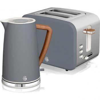 Swan Nordic Set Desayuno Hervidor de Agua Inalámbrico 1,7L 2200W y Tostadora Pan Ranura Ancha 2 Rebanadas con 3 Funciones, Diseño Modern