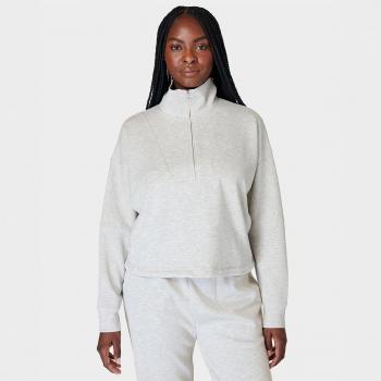 Sweaty Betty Women's Sand Wash Funnel Neck Half Zip Sweatshirt - Ice Grey Marl - Size Large